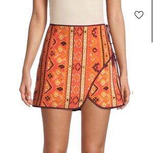 NWT Free People Orange Aztec Mini Skirt